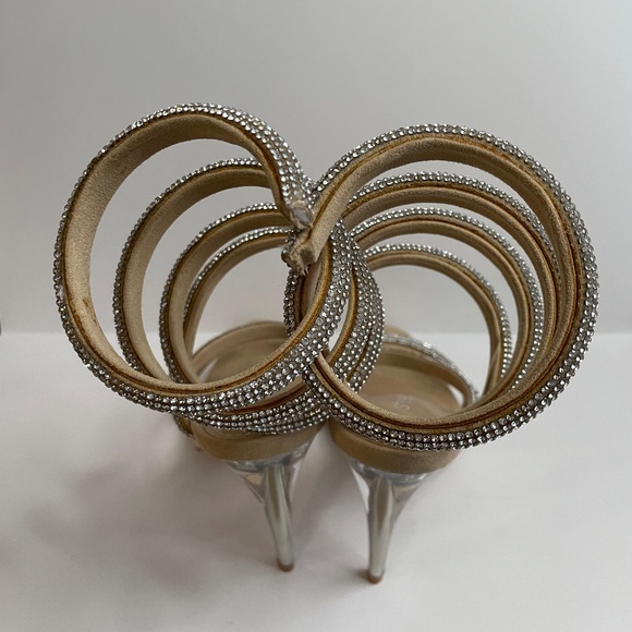 Shoedazzle Womens Open Toe Silver and Nude Heels Size 8.5 Jewel Sparkle Stringy - Picture 11 of 14